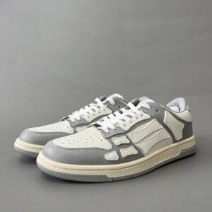 AuroraCustom Amiri Skel Top Low Series Sneakers (Slate Cement Grey & Pristine White Bone Applique Edition)