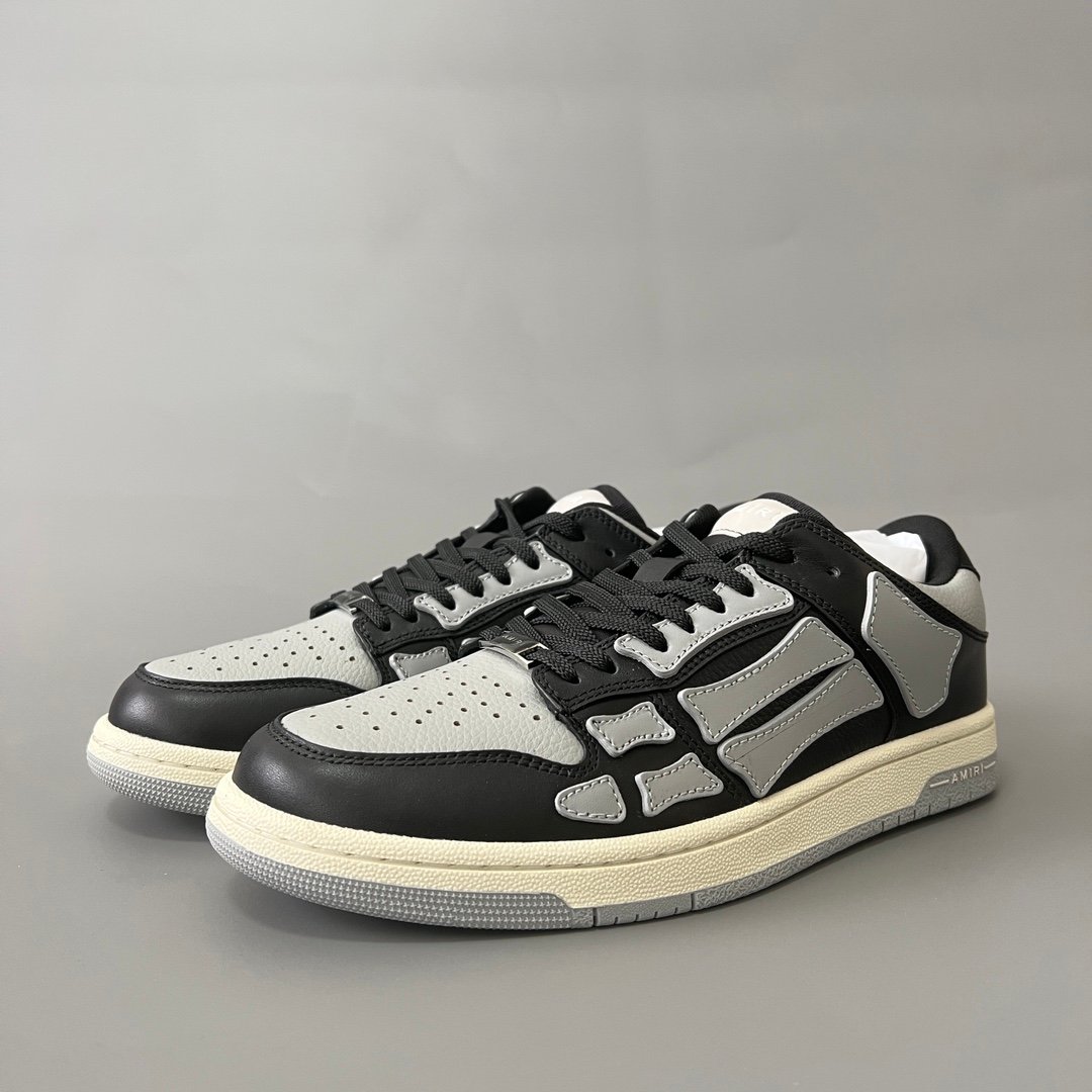 AuroraCustom Amiri Skel Top Low Series Sneakers (Shadow Shadow Grey, Stealth Black & Tonal Grey Bone Applique Edition)
