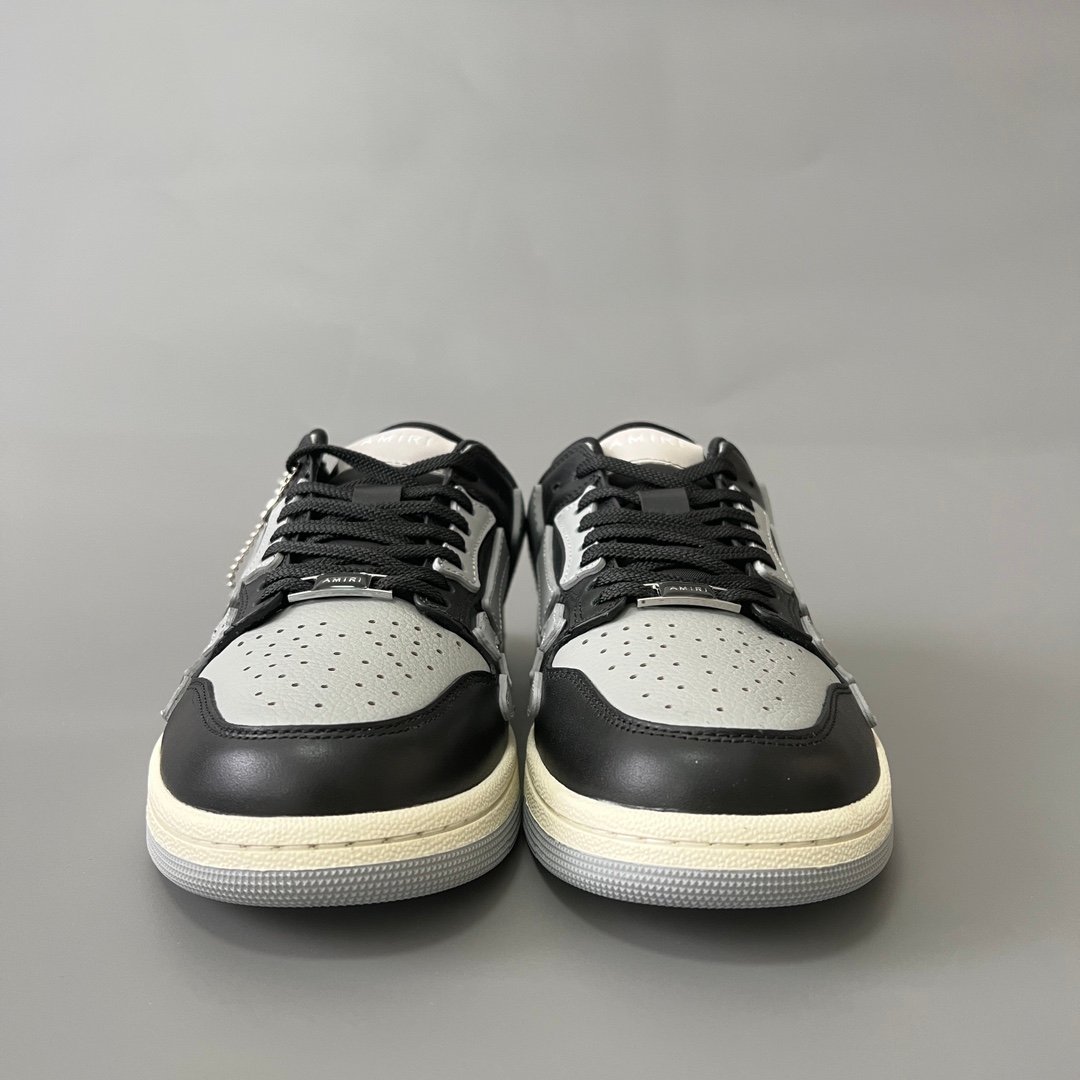 AuroraCustom Amiri Skel Top Low Series Sneakers (Shadow Shadow Grey, Stealth Black & Tonal Grey Bone Applique Edition) - Image 2