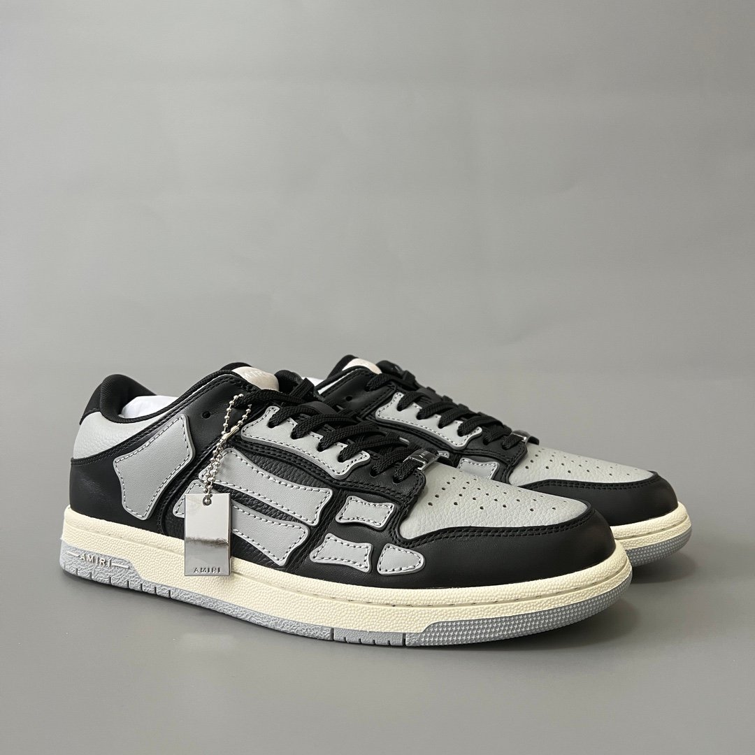 AuroraCustom Amiri Skel Top Low Series Sneakers (Shadow Shadow Grey, Stealth Black & Tonal Grey Bone Applique Edition) - Image 3
