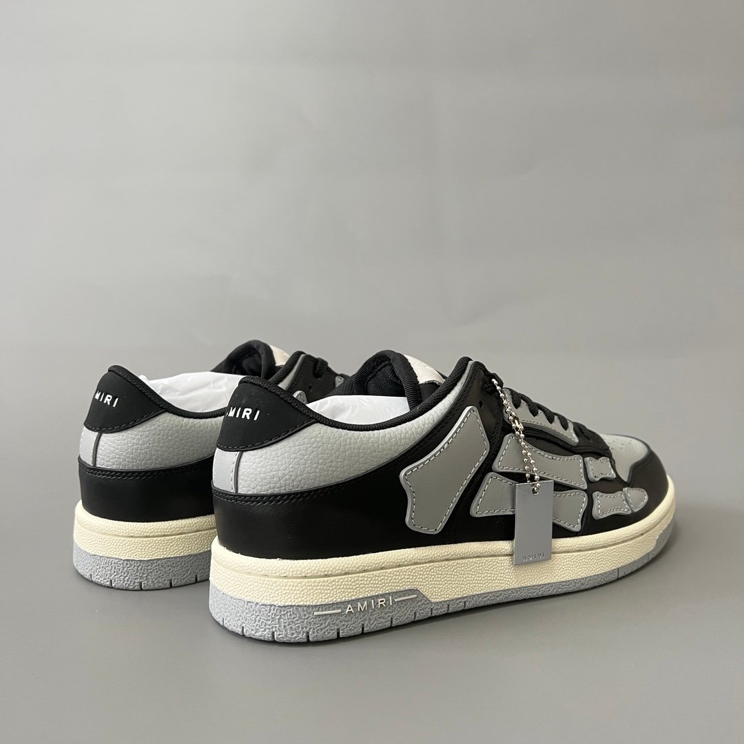 AuroraCustom Amiri Skel Top Low Series Sneakers (Shadow Shadow Grey, Stealth Black & Tonal Grey Bone Applique Edition) - Image 4