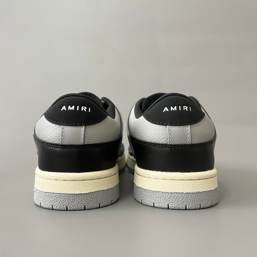 AuroraCustom Amiri Skel Top Low Series Sneakers (Shadow Shadow Grey, Stealth Black & Tonal Grey Bone Applique Edition) - Image 5