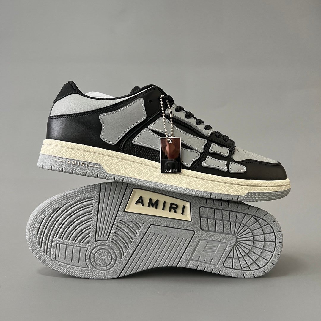 AuroraCustom Amiri Skel Top Low Series Sneakers (Shadow Shadow Grey, Stealth Black & Tonal Grey Bone Applique Edition) - Image 6