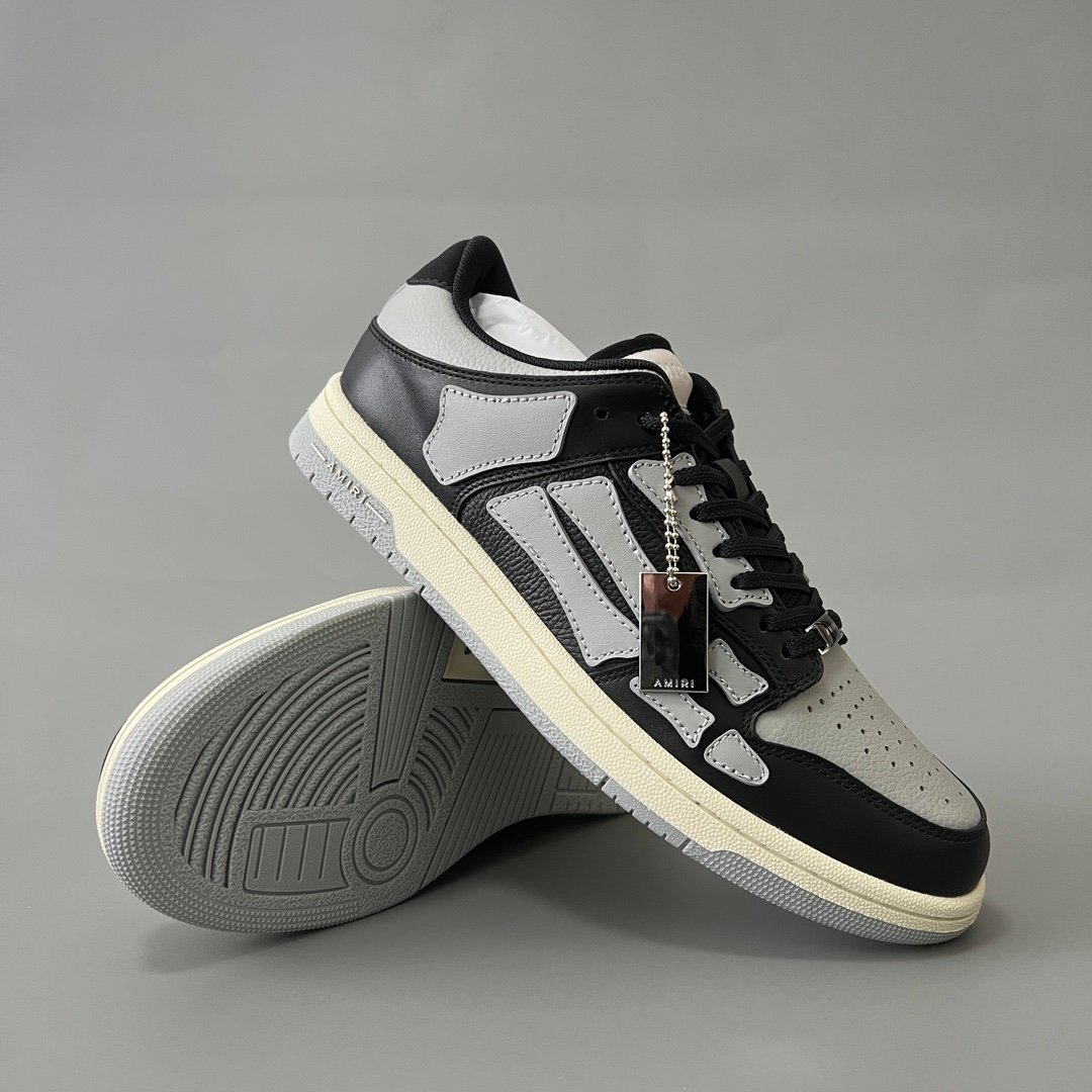 AuroraCustom Amiri Skel Top Low Series Sneakers (Shadow Shadow Grey, Stealth Black & Tonal Grey Bone Applique Edition) - Image 7