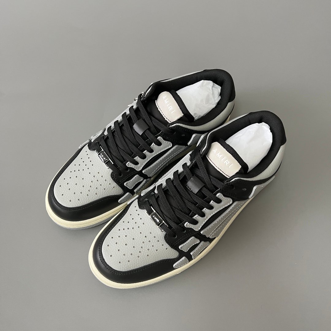 AuroraCustom Amiri Skel Top Low Series Sneakers (Shadow Shadow Grey, Stealth Black & Tonal Grey Bone Applique Edition) - Image 8