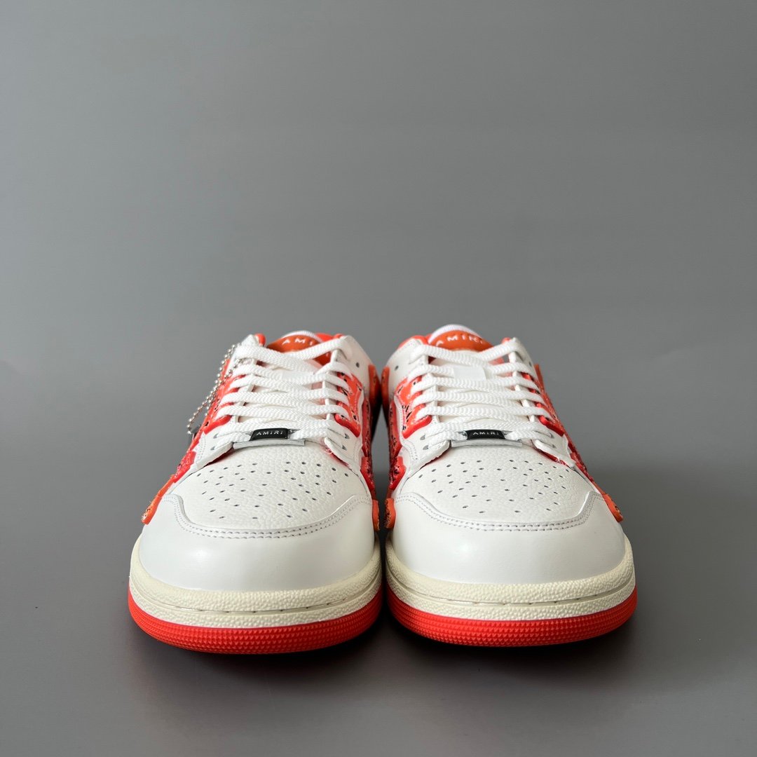 AuroraCustom Amiri Skel Top Low Series Sneakers (Sunset Orange & Multi-Color Bandana Paisley Applique Edition) - Image 2