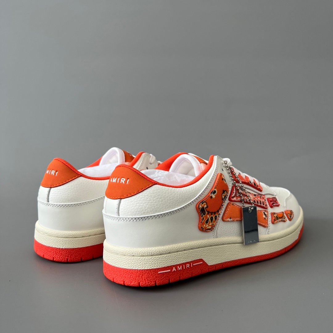 AuroraCustom Amiri Skel Top Low Series Sneakers (Sunset Orange & Multi-Color Bandana Paisley Applique Edition) - Image 4