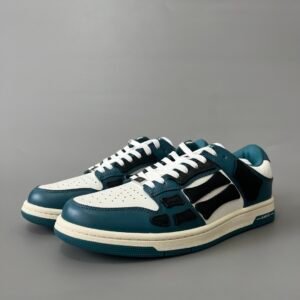 AuroraCustom Amiri Skel Top Low Series Sneakers (Ocean Deep Teal, Pristine White & Black Bone Applique Edition)