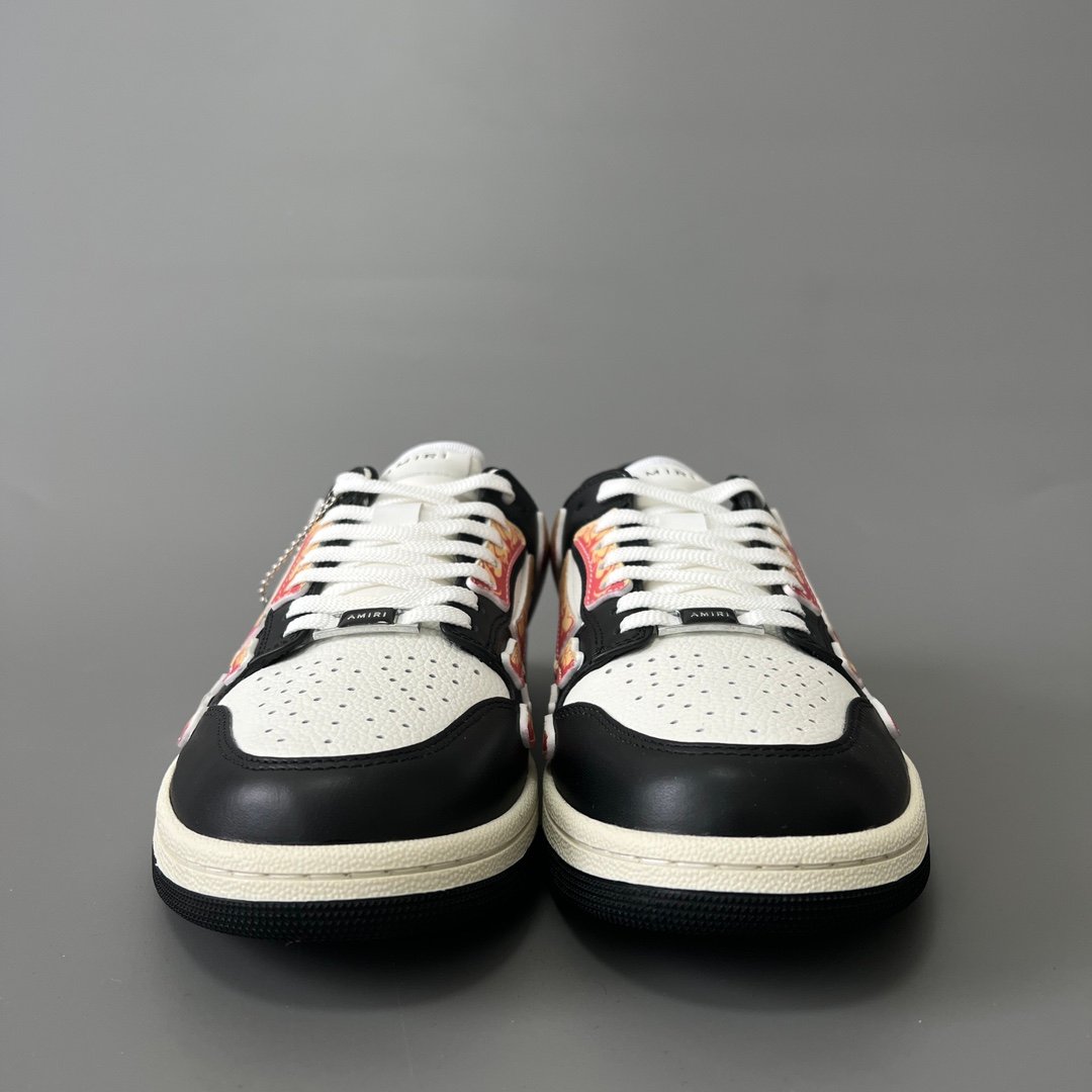 AuroraCustom Amiri Skel Top Low Series Sneakers (Reverse Panda Black Toe & Multi-Color Alchemist Flame Art Applique Edition) - Image 2