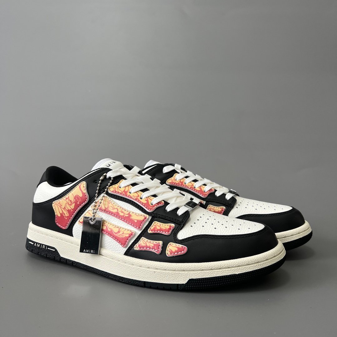 AuroraCustom Amiri Skel Top Low Series Sneakers (Reverse Panda Black Toe & Multi-Color Alchemist Flame Art Applique Edition) - Image 3