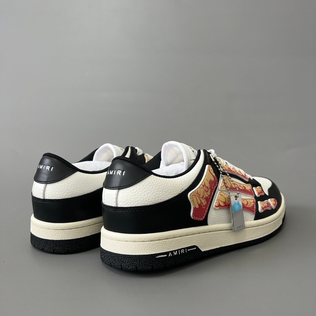 AuroraCustom Amiri Skel Top Low Series Sneakers (Reverse Panda Black Toe & Multi-Color Alchemist Flame Art Applique Edition) - Image 4