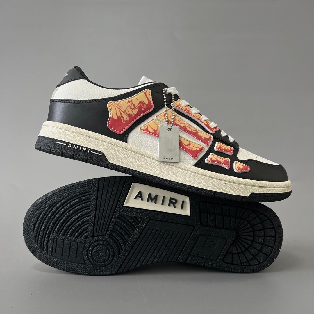 AuroraCustom Amiri Skel Top Low Series Sneakers (Reverse Panda Black Toe & Multi-Color Alchemist Flame Art Applique Edition) - Image 6
