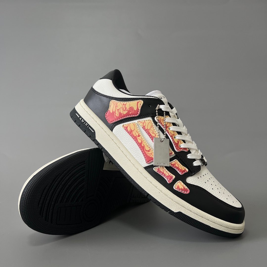 AuroraCustom Amiri Skel Top Low Series Sneakers (Reverse Panda Black Toe & Multi-Color Alchemist Flame Art Applique Edition) - Image 7
