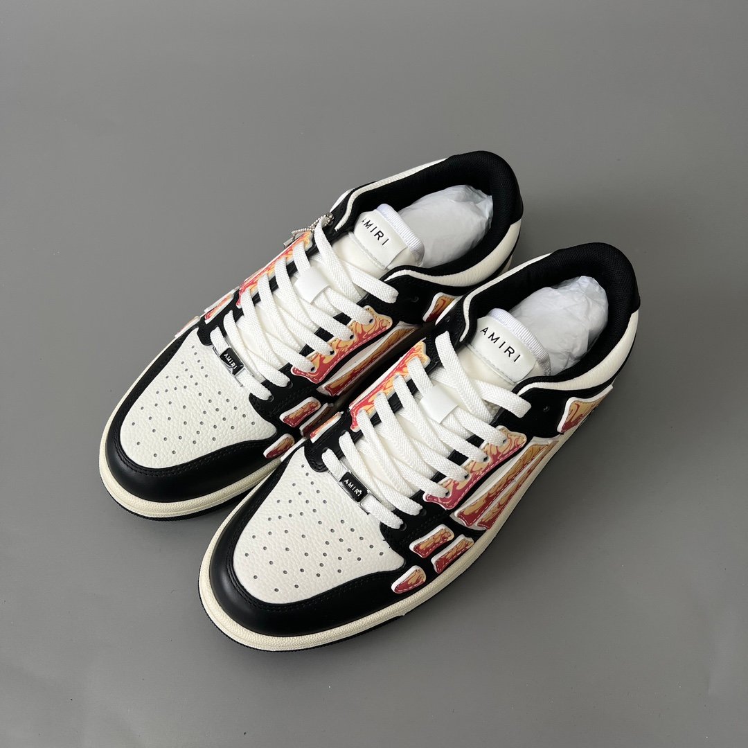 AuroraCustom Amiri Skel Top Low Series Sneakers (Reverse Panda Black Toe & Multi-Color Alchemist Flame Art Applique Edition) - Image 8