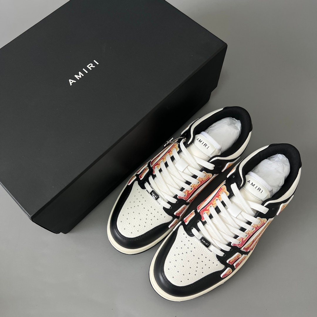 AuroraCustom Amiri Skel Top Low Series Sneakers (Reverse Panda Black Toe & Multi-Color Alchemist Flame Art Applique Edition) - Image 9
