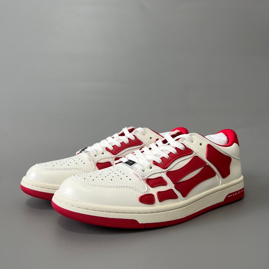AuroraCustom Amiri Skel Top Low Series Sneakers (Varsity Crimson Red & Tonal Red Bone Applique Edition)