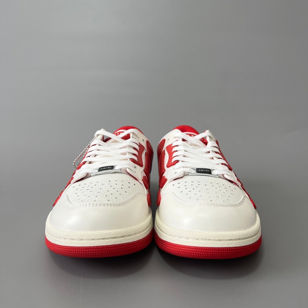 AuroraCustom Amiri Skel Top Low Series Sneakers (Varsity Crimson Red & Tonal Red Bone Applique Edition) - Image 2