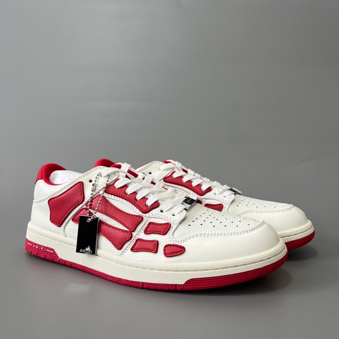 AuroraCustom Amiri Skel Top Low Series Sneakers (Varsity Crimson Red & Tonal Red Bone Applique Edition) - Image 3