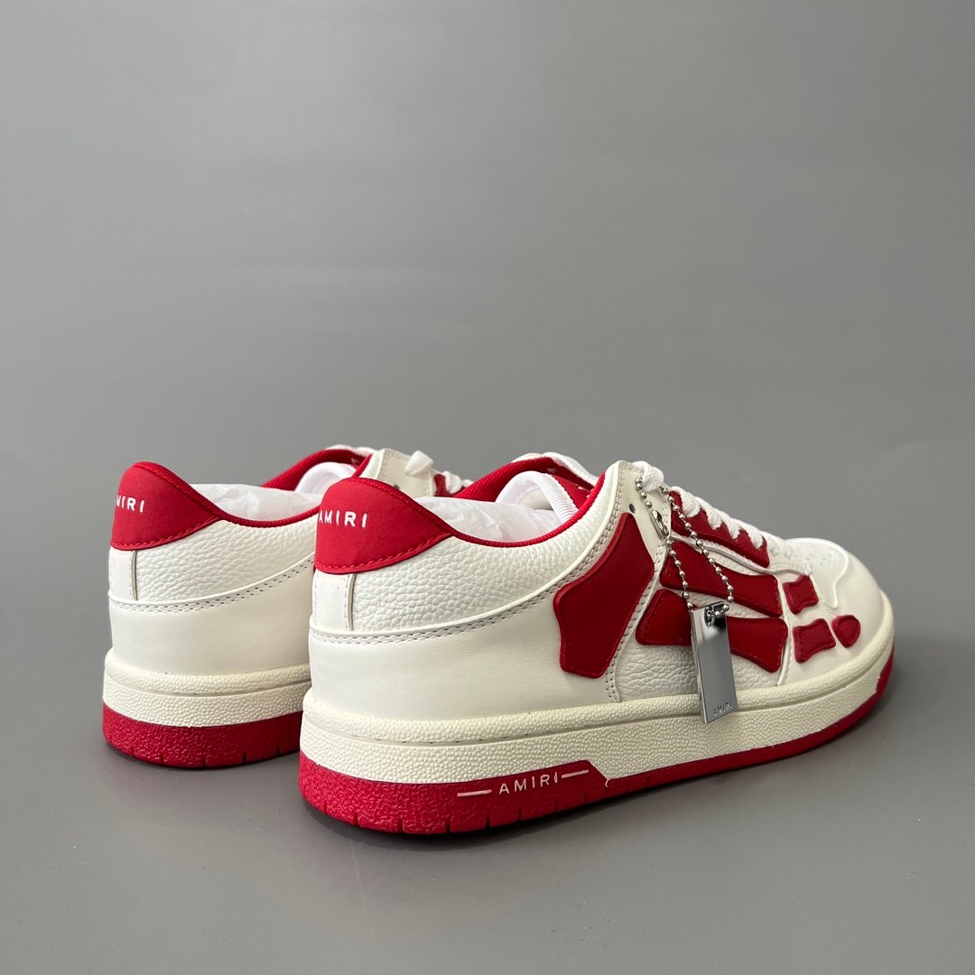 AuroraCustom Amiri Skel Top Low Series Sneakers (Varsity Crimson Red & Tonal Red Bone Applique Edition) - Image 4