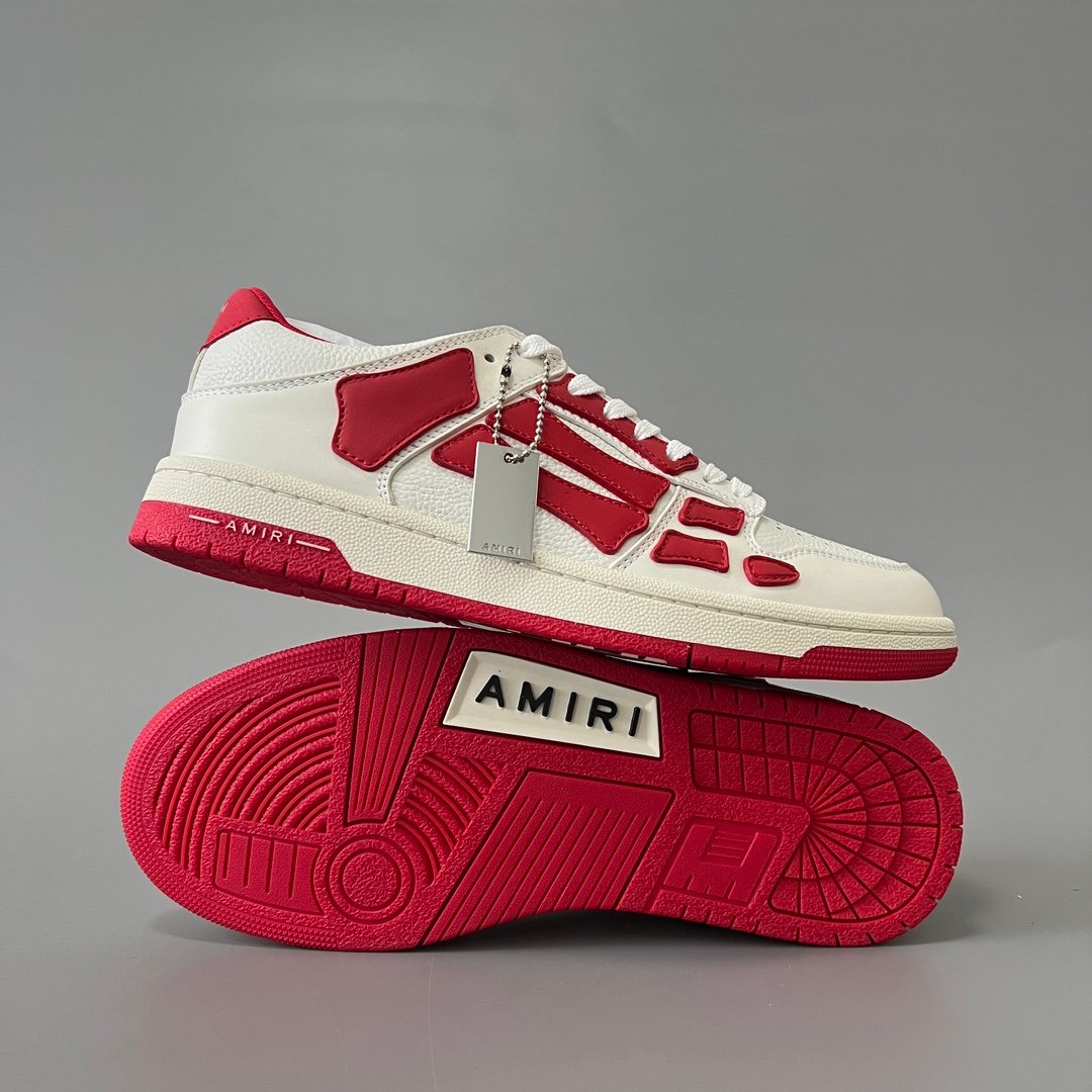 AuroraCustom Amiri Skel Top Low Series Sneakers (Varsity Crimson Red & Tonal Red Bone Applique Edition) - Image 6