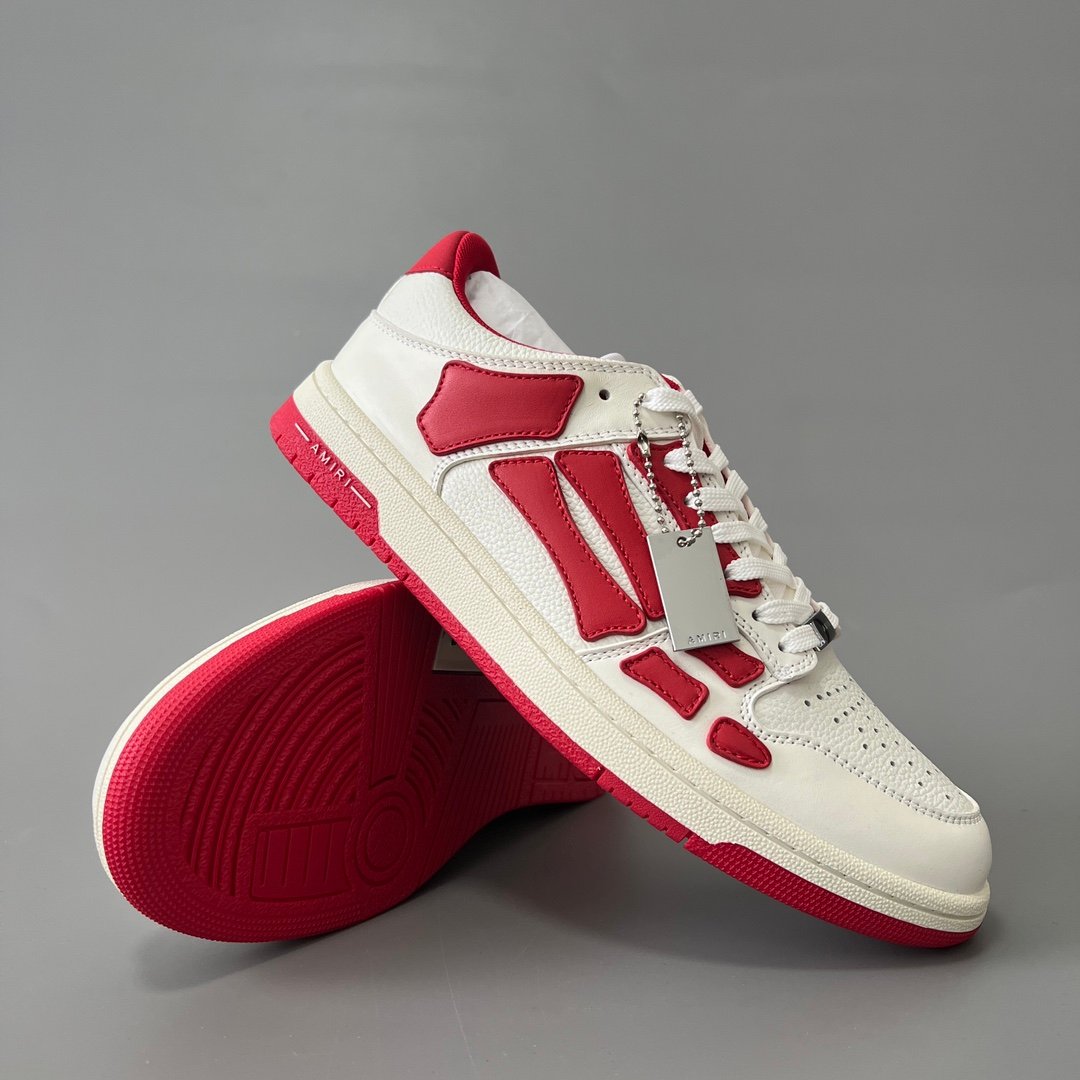 AuroraCustom Amiri Skel Top Low Series Sneakers (Varsity Crimson Red & Tonal Red Bone Applique Edition) - Image 7