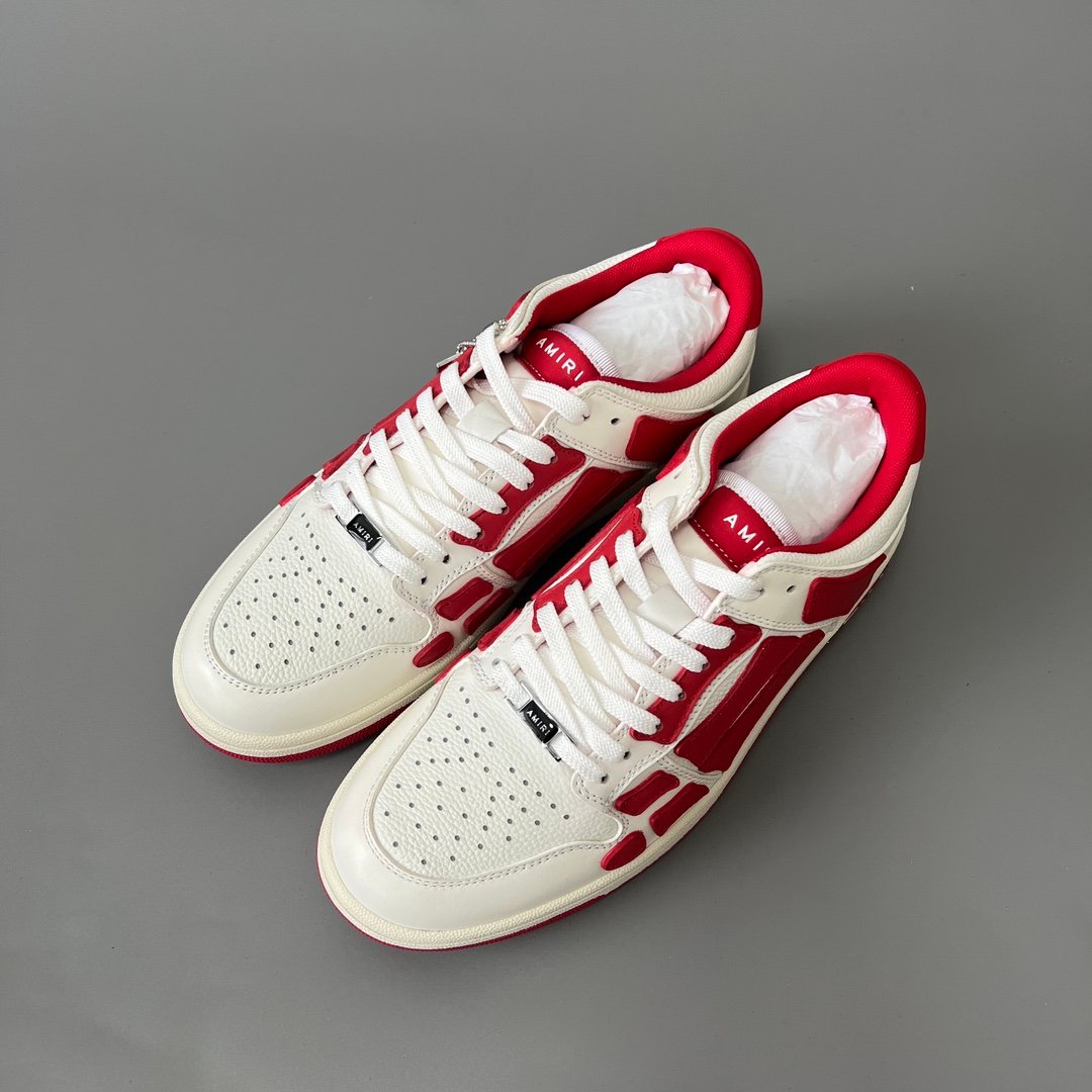 AuroraCustom Amiri Skel Top Low Series Sneakers (Varsity Crimson Red & Tonal Red Bone Applique Edition) - Image 8