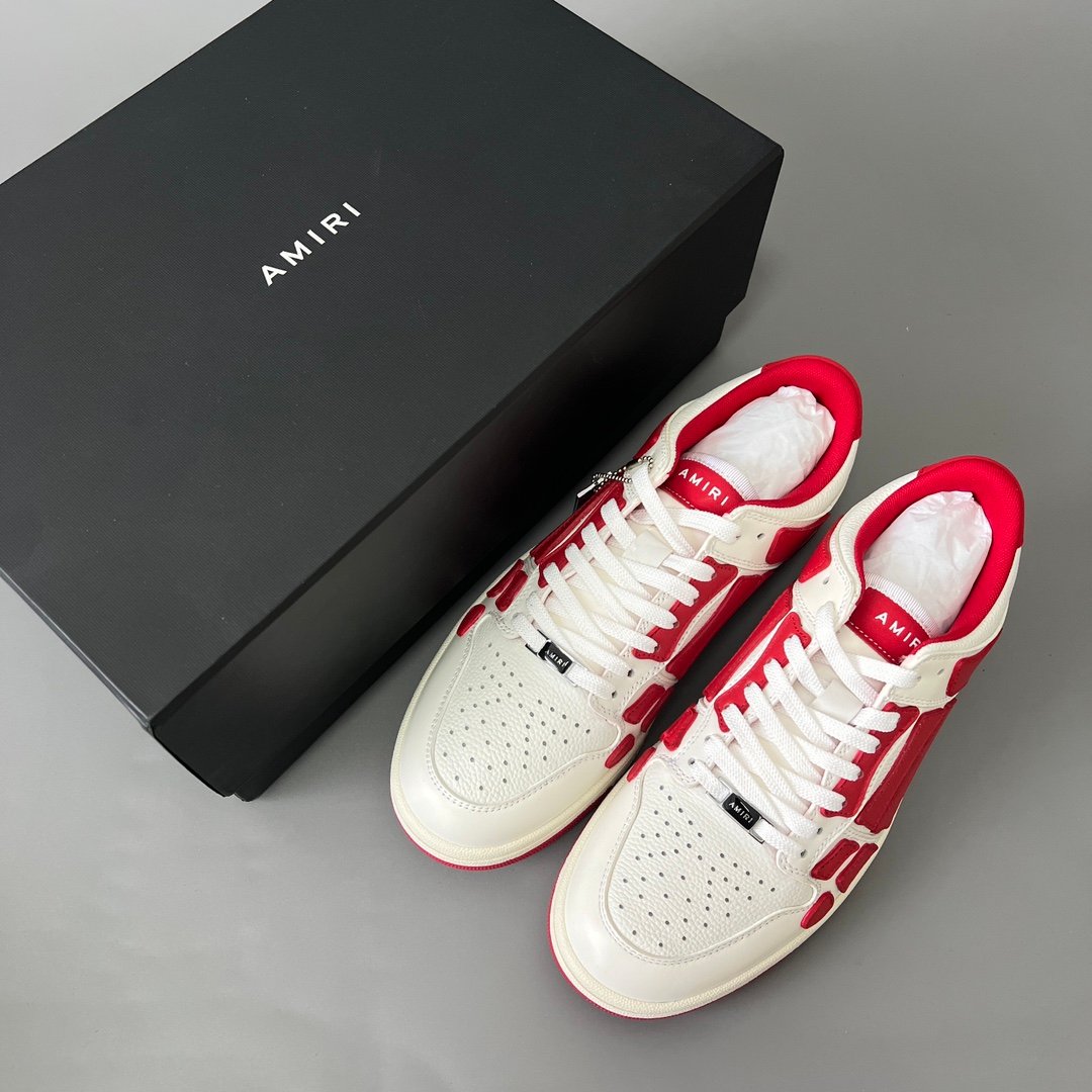 AuroraCustom Amiri Skel Top Low Series Sneakers (Varsity Crimson Red & Tonal Red Bone Applique Edition) - Image 9