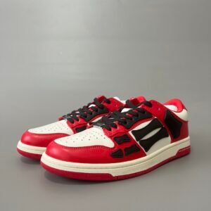AuroraCustom Amiri Skel Top Low Series Sneakers (Varsity Crimson Red, Pristine White & Black Bone Applique Edition)