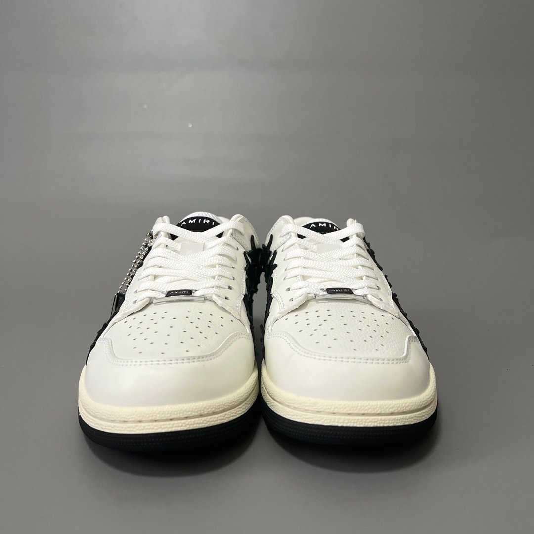 AuroraCustom Amiri Skel Top Low Series Sneakers (Pristine White Upper & Black Star Burst Applique Edition) - Image 2