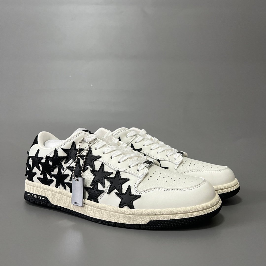 AuroraCustom Amiri Skel Top Low Series Sneakers (Pristine White Upper & Black Star Burst Applique Edition) - Image 3