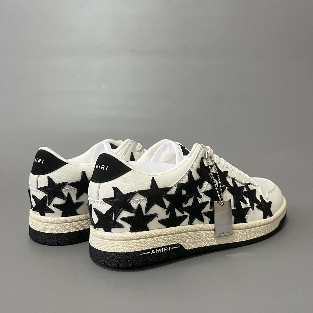 AuroraCustom Amiri Skel Top Low Series Sneakers (Pristine White Upper & Black Star Burst Applique Edition) - Image 4