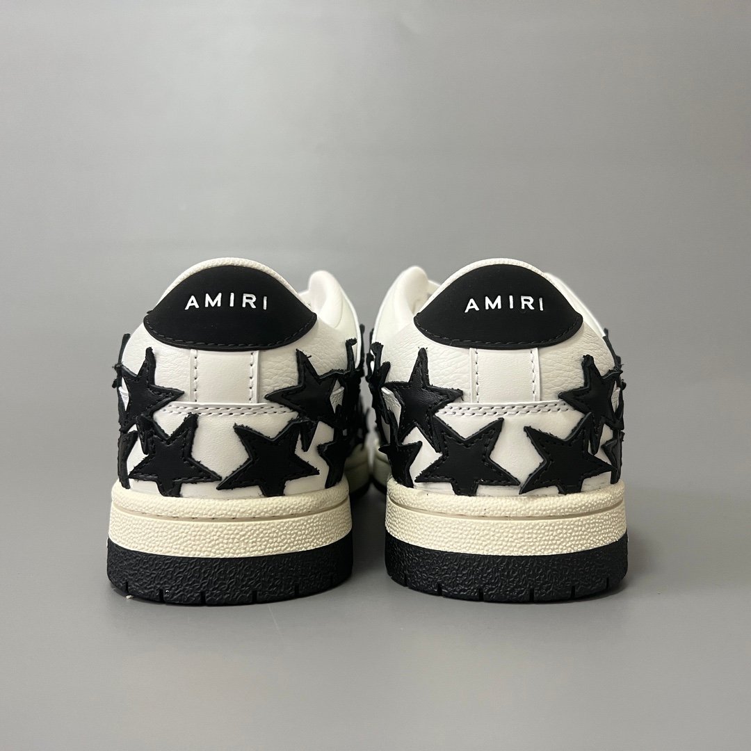 AuroraCustom Amiri Skel Top Low Series Sneakers (Pristine White Upper & Black Star Burst Applique Edition) - Image 5