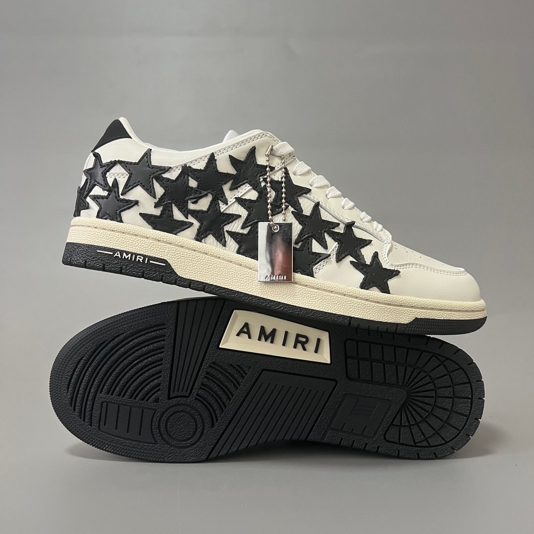 AuroraCustom Amiri Skel Top Low Series Sneakers (Pristine White Upper & Black Star Burst Applique Edition) - Image 6