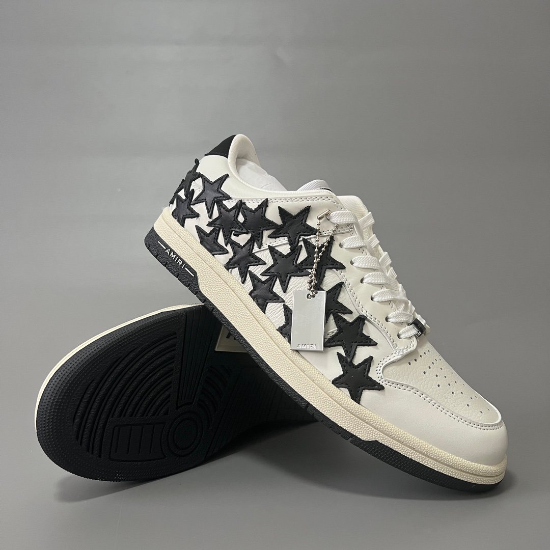 AuroraCustom Amiri Skel Top Low Series Sneakers (Pristine White Upper & Black Star Burst Applique Edition) - Image 7