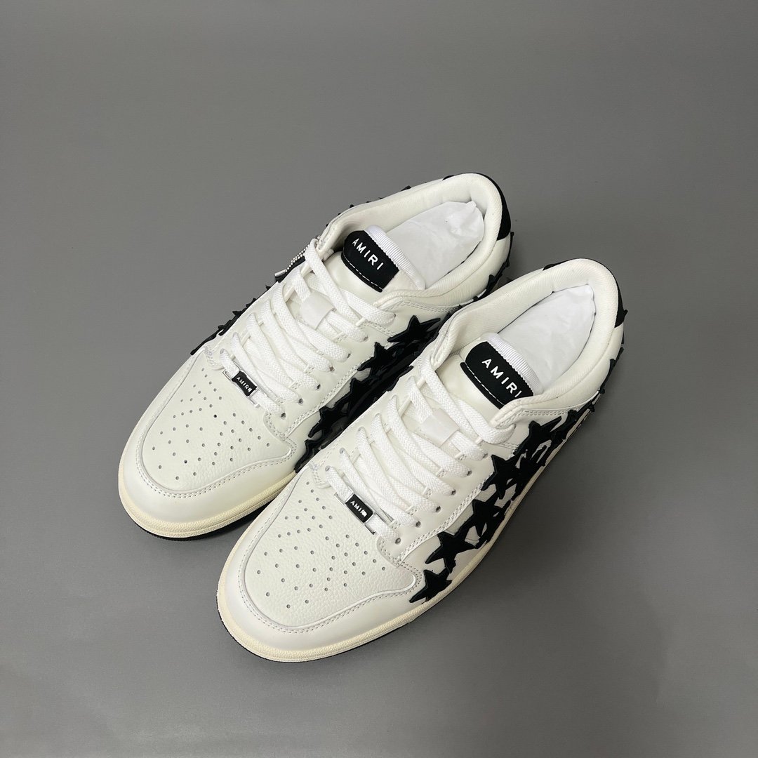 AuroraCustom Amiri Skel Top Low Series Sneakers (Pristine White Upper & Black Star Burst Applique Edition) - Image 8