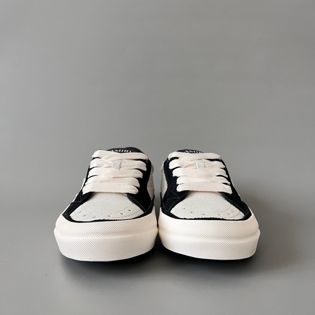 AuroraCustom Amiri Sunset Leather & Suede Low-Top Skate Sneakers (Panda Black/White & Tonal Star Burst Applique Edition) - Image 2