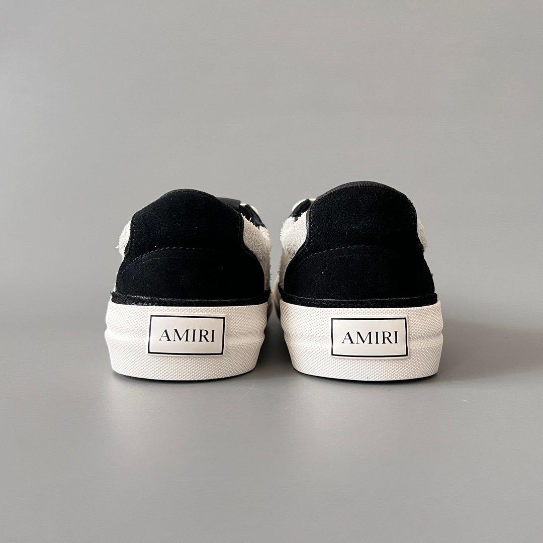 AuroraCustom Amiri Sunset Leather & Suede Low-Top Skate Sneakers (Panda Black/White & Tonal Star Burst Applique Edition) - Image 5