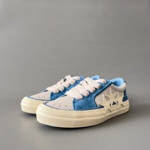 AuroraCustom Amiri Sunset Leather & Suede Low-Top Skate Sneakers (Carolina Sky Blue & Tonal Star Burst Applique Edition)