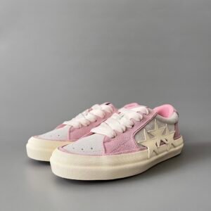 AuroraCustom Amiri Sunset Leather & Suede Low-Top Skate Sneakers (Soft Sakura Pink & Tonal Star Burst Applique Edition)