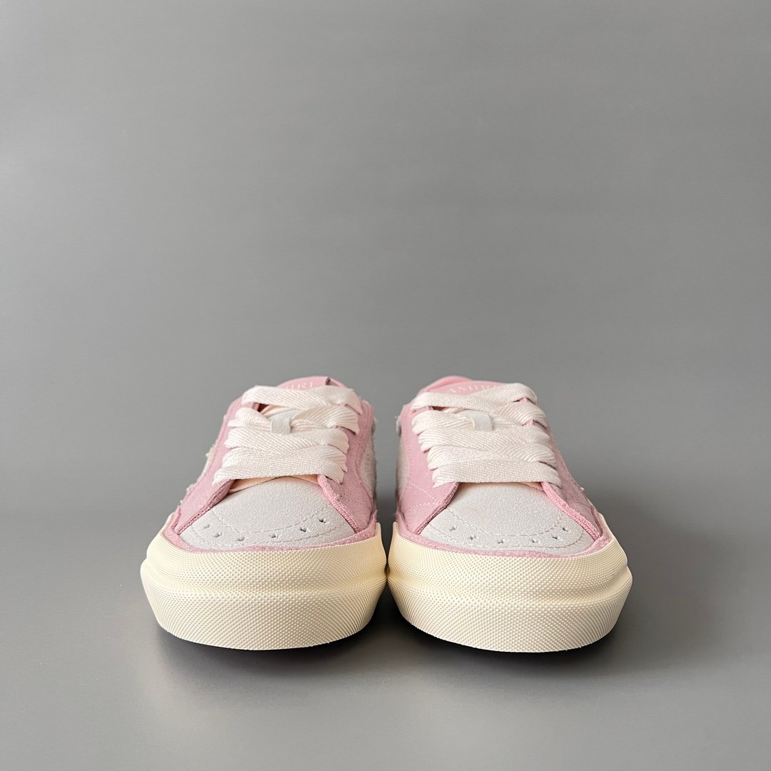 AuroraCustom Amiri Sunset Leather & Suede Low-Top Skate Sneakers (Soft Sakura Pink & Tonal Star Burst Applique Edition) - Image 2