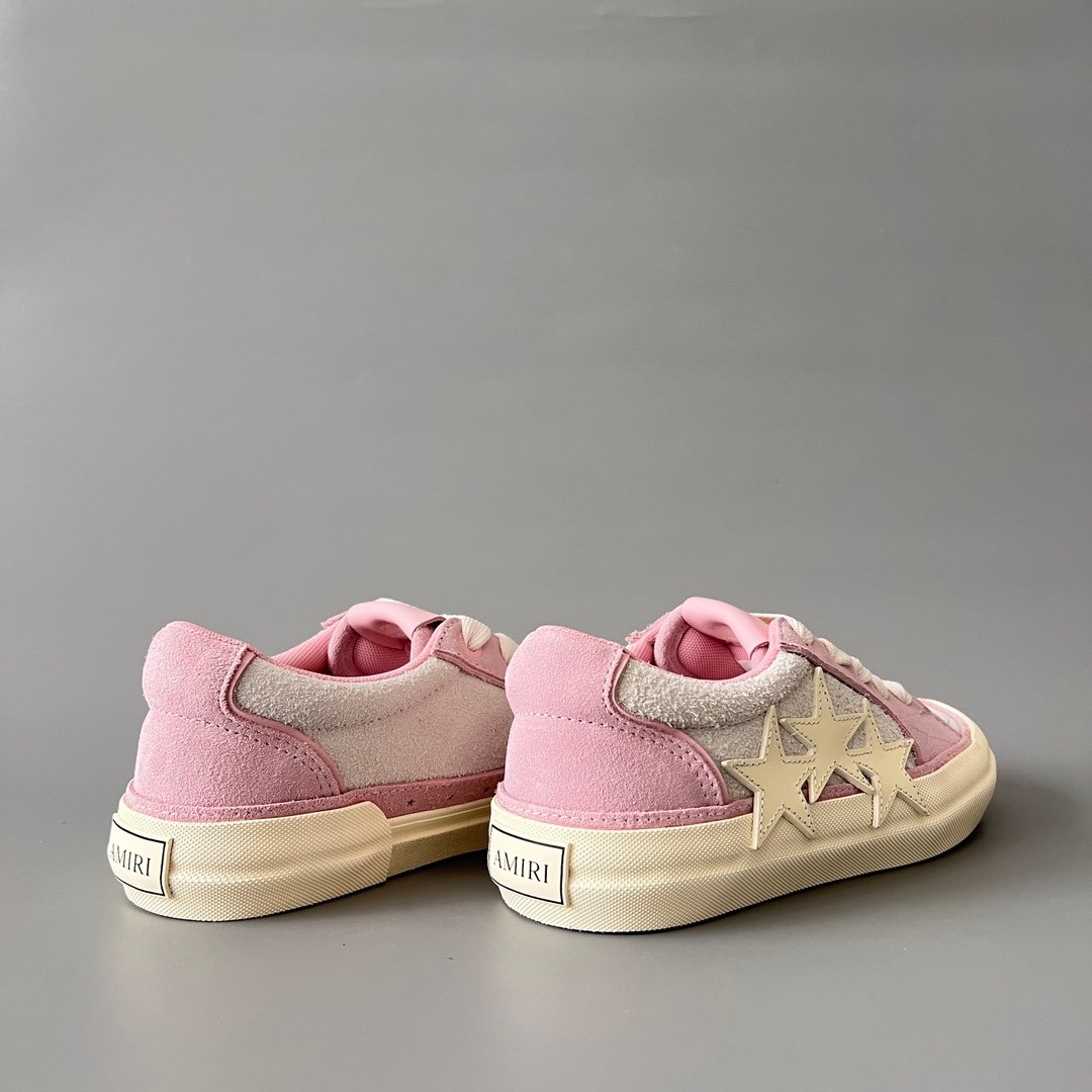 AuroraCustom Amiri Sunset Leather & Suede Low-Top Skate Sneakers (Soft Sakura Pink & Tonal Star Burst Applique Edition) - Image 4