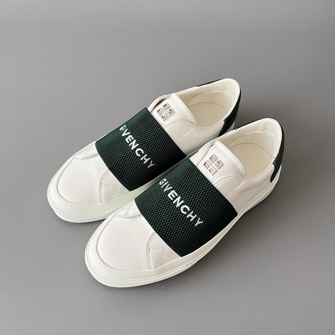 AuroraCustom Givenchy City Court Sneakers (Pristine White Silk Calfskin & Contrast Forest Green Elastic Webbing Band Edition) - Image 8