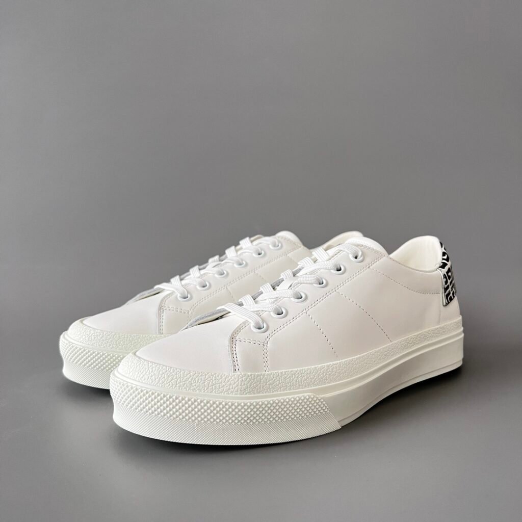 AuroraCustom Givenchy City Court Sneakers (Pristine White Silk Calfskin & Monochromatic 4G Monogram Heel Tab Edition)