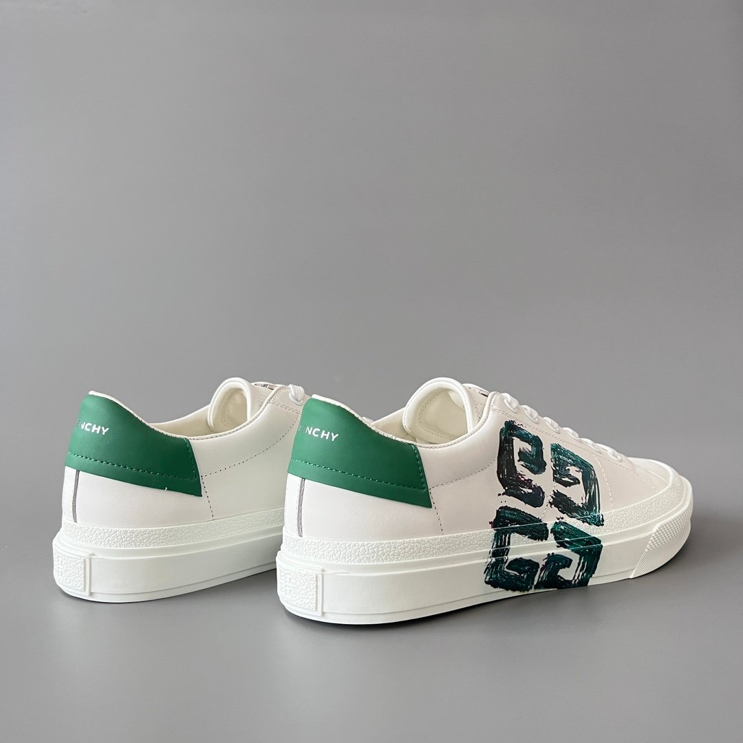 AuroraCustom Givenchy City Court Sneakers (Pristine White Silk Calfskin & Distressed Brushstroke 4G Logo Edition) - Image 4
