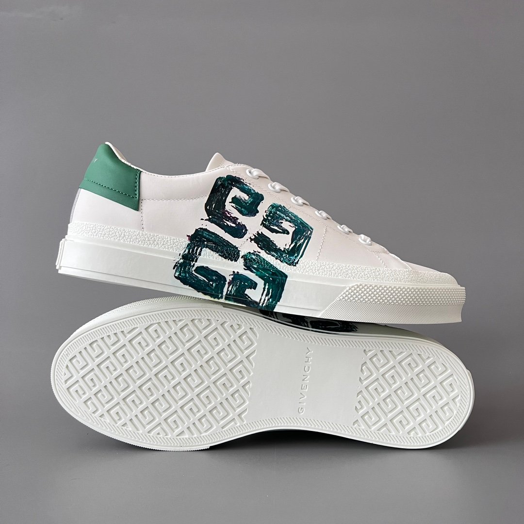 AuroraCustom Givenchy City Court Sneakers (Pristine White Silk Calfskin & Distressed Brushstroke 4G Logo Edition) - Image 6