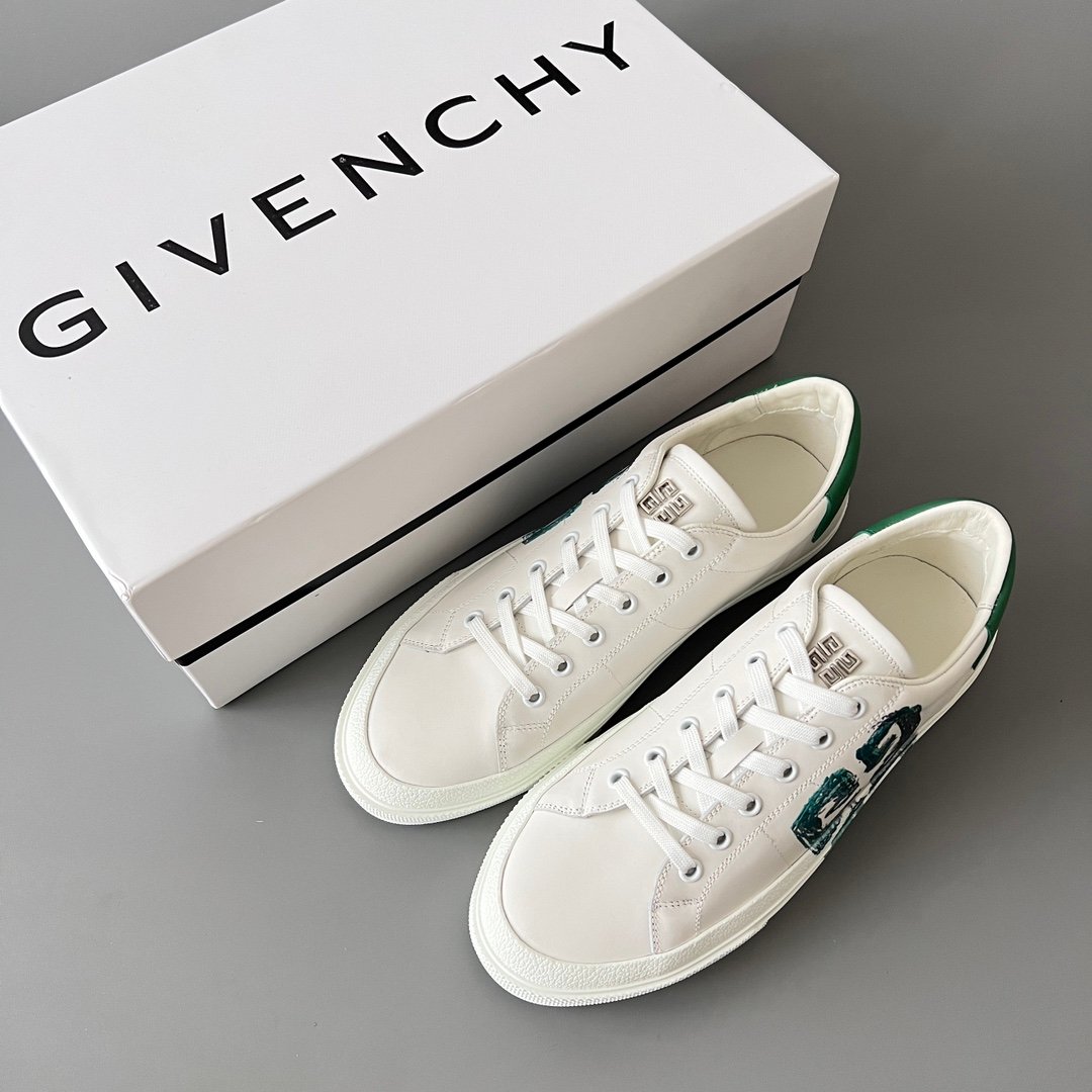 AuroraCustom Givenchy City Court Sneakers (Pristine White Silk Calfskin & Distressed Brushstroke 4G Logo Edition) - Image 8