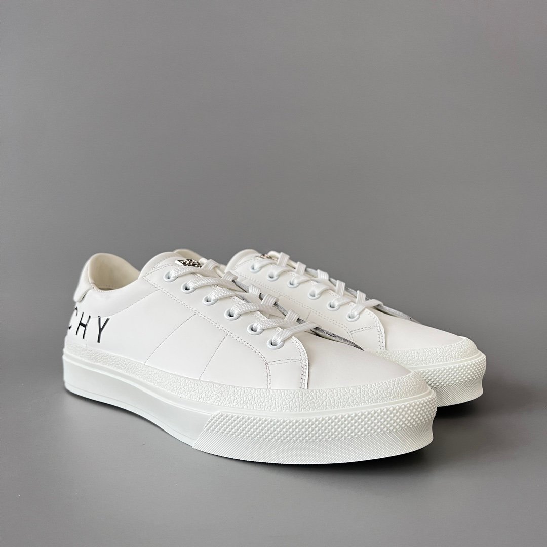 AuroraCustom Givenchy City Court Sneakers (Pristine White Silk Calfskin & Wrap-Around Oversized Sans-Serif Logo Edition) - Image 3