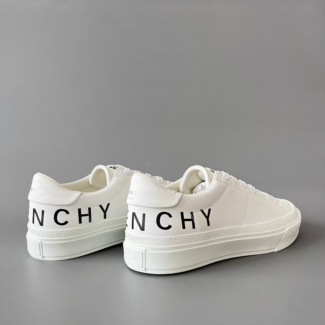 AuroraCustom Givenchy City Court Sneakers (Pristine White Silk Calfskin & Wrap-Around Oversized Sans-Serif Logo Edition) - Image 4