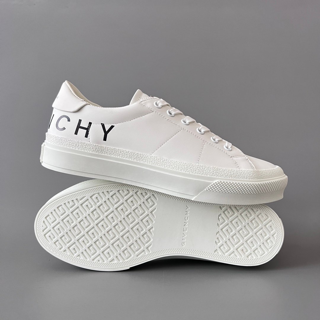 AuroraCustom Givenchy City Court Sneakers (Pristine White Silk Calfskin & Wrap-Around Oversized Sans-Serif Logo Edition) - Image 6