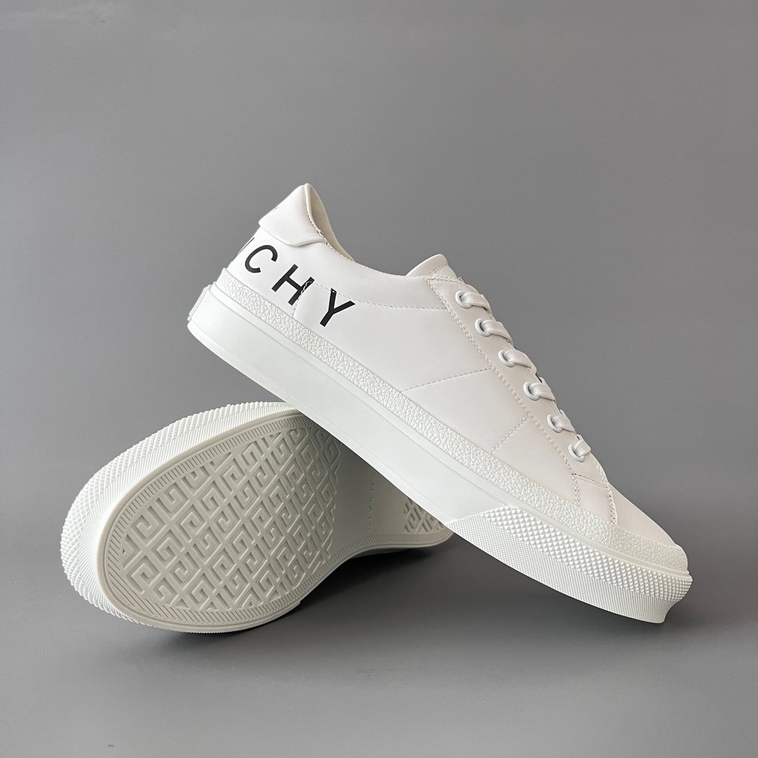 AuroraCustom Givenchy City Court Sneakers (Pristine White Silk Calfskin & Wrap-Around Oversized Sans-Serif Logo Edition) - Image 7